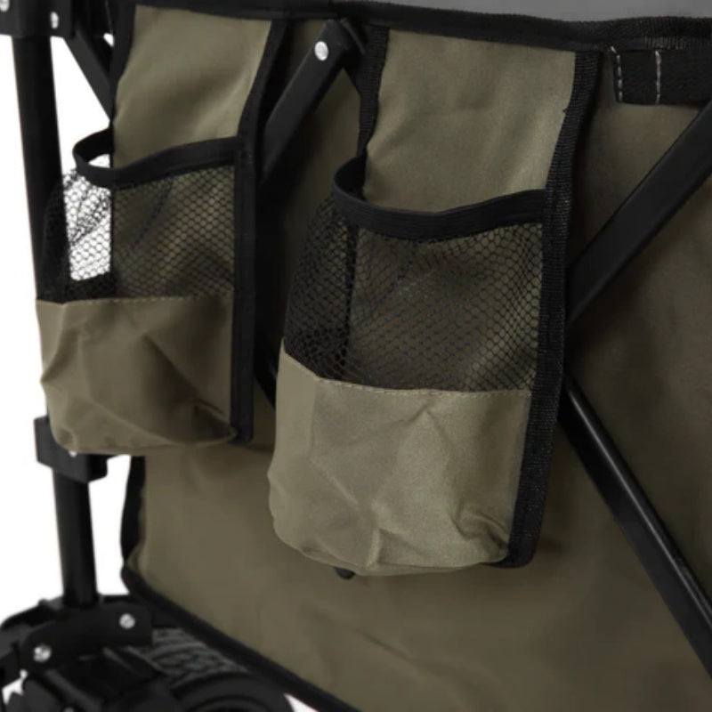 Foldable Extended Wagon with 220lbs Weight Capacity, Heavy Duty 300L Folding Utility Garden Cart with Big All-Terrain Beach Wheels & Drink Holders. -Army green-海智集-Default-