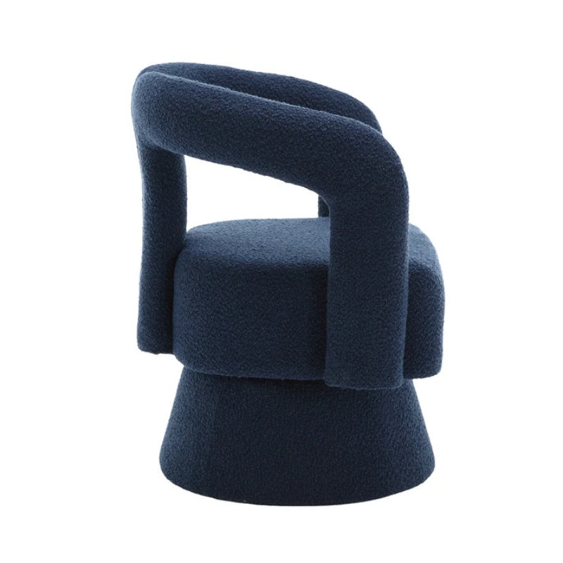 COOLMORE 360 Degree Swivel Cuddle Barrel Accent Chairs, Round Armchairs with Wide Upholstered, Fluffy Fabric Chair for Living Room, Bedroom, Office, Waiting Rooms (Navy Boucle)-海智集-Default-