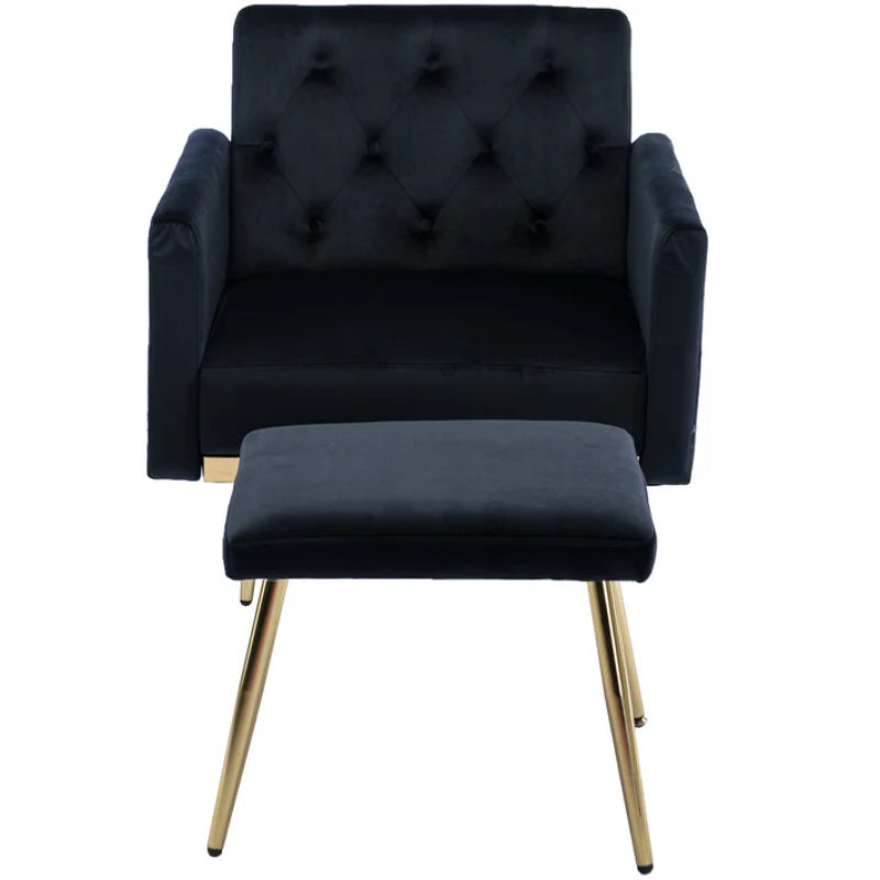 COOLMORE Velvet Accent Chair with Adjustable Armrests and Backrest, Button Tufted Lounge Chair, Single Recliner Armchair with Ottoman-海智集-Default-