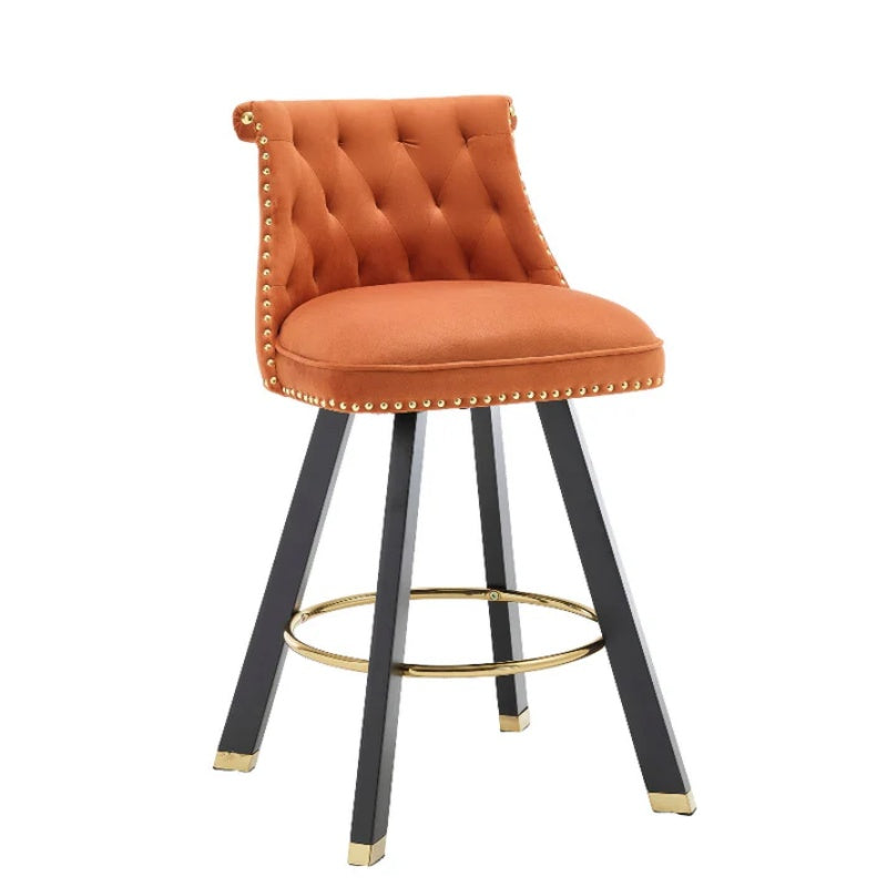 COOLMORE Set of 2,Back pull point design, velvet material, 360 degree rotation, back pull loop detachable design, rivet decoration, square foot wooden bar chair-海智集-Default-
