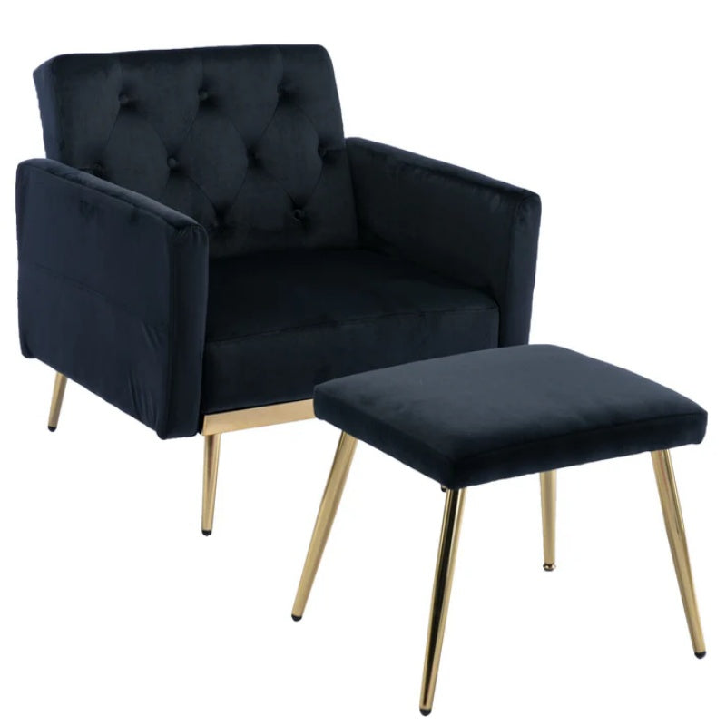 COOLMORE Velvet Accent Chair with Adjustable Armrests and Backrest, Button Tufted Lounge Chair, Single Recliner Armchair with Ottoman-海智集-Default-