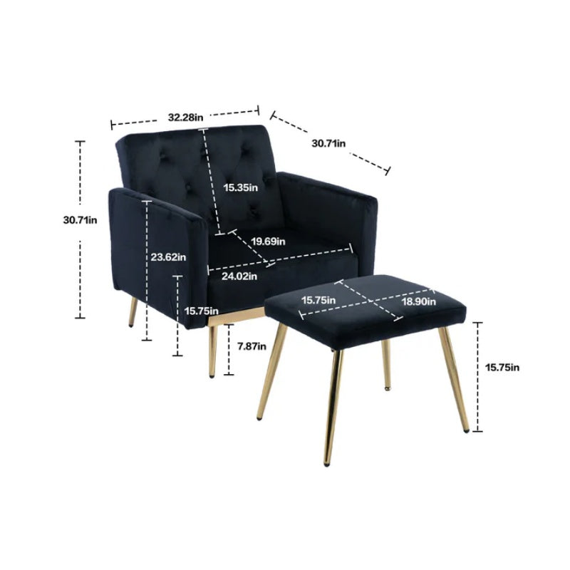 COOLMORE Velvet Accent Chair with Adjustable Armrests and Backrest, Button Tufted Lounge Chair, Single Recliner Armchair with Ottoman-海智集-Default-