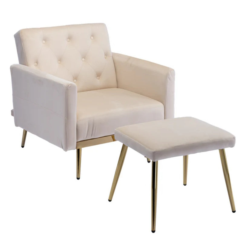 COOLMORE Velvet Accent Chair with Adjustable Armrests and Backrest, Button Tufted Lounge Chair, Single Recliner Armchair with Ottoman-海智集-Default-