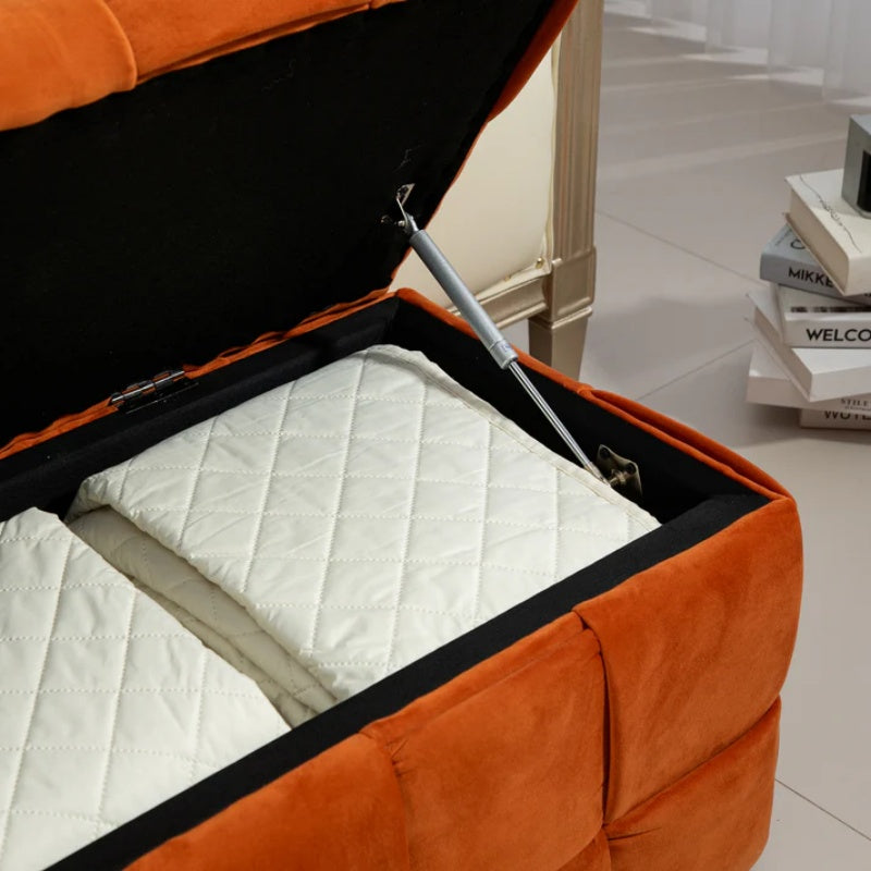COOLMORE Upholstered Fabric Storage Ottoman with Safety Hinge, Orange Velvet, 43.7'' x 17.32'' x 15.73''-海智集-Default-