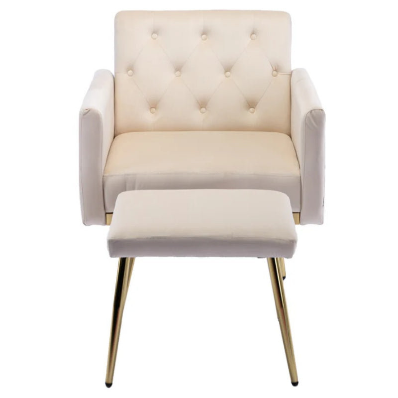 COOLMORE Velvet Accent Chair with Adjustable Armrests and Backrest, Button Tufted Lounge Chair, Single Recliner Armchair with Ottoman-海智集-Default-