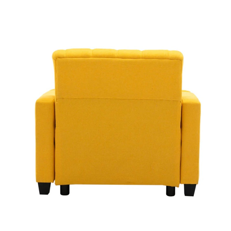 COOLMORE Multifunctional Living Room Leisure Chaise Lounge Barry Tufted Comfy Armchair Wireless Charging, Smooth Reclining Backrest & Lumbar Pillow for Home Apartment (Yellow linen)-海智集-Default-