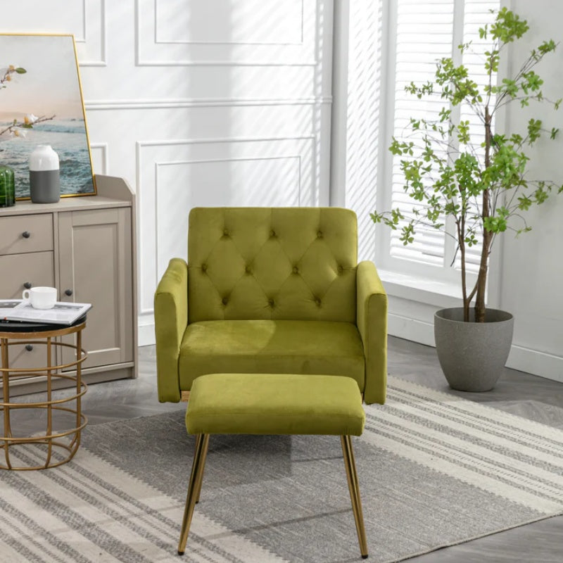 COOLMORE Velvet Accent Chair with Adjustable Armrests and Backrest, Button Tufted Lounge Chair, Single Recliner Armchair with Ottoman-海智集-Default-