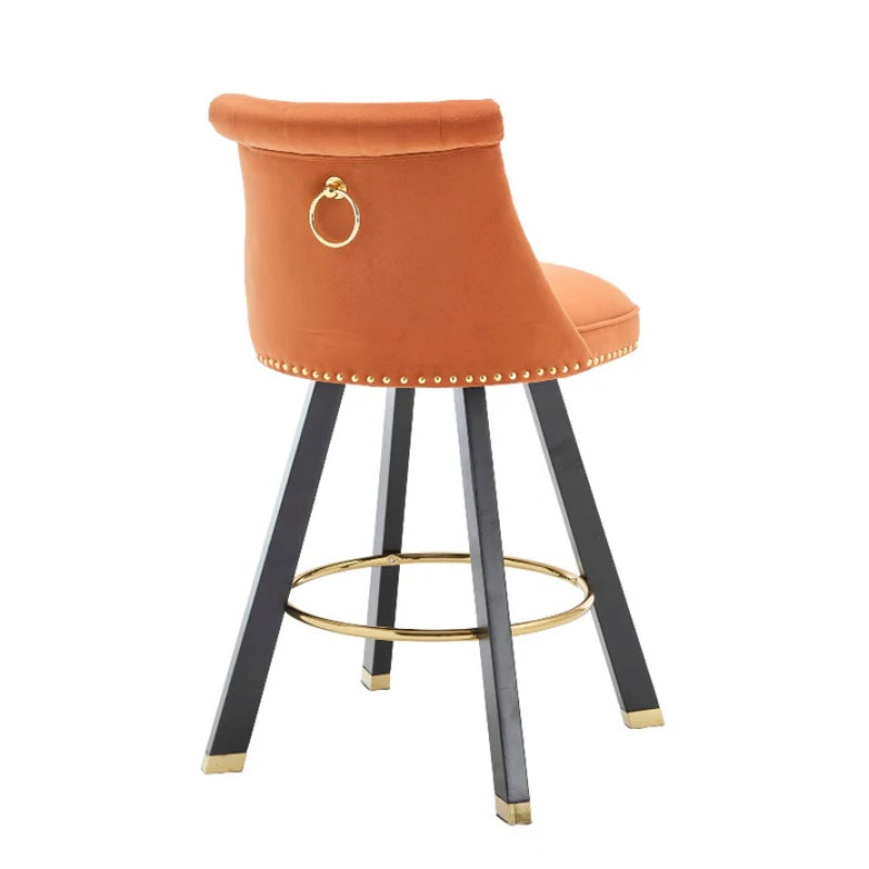 COOLMORE Set of 2,Back pull point design, velvet material, 360 degree rotation, back pull loop detachable design, rivet decoration, square foot wooden bar chair-海智集-Default-