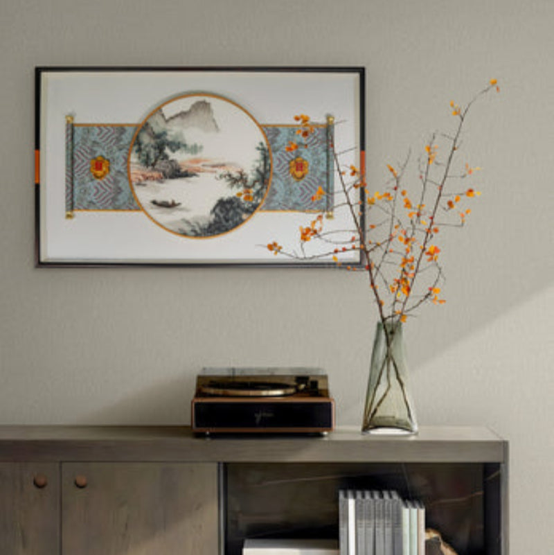 Calligraphy Embroidered Wall Art - New Chinese Style Silk Thread Work with Black Frame-海智集-