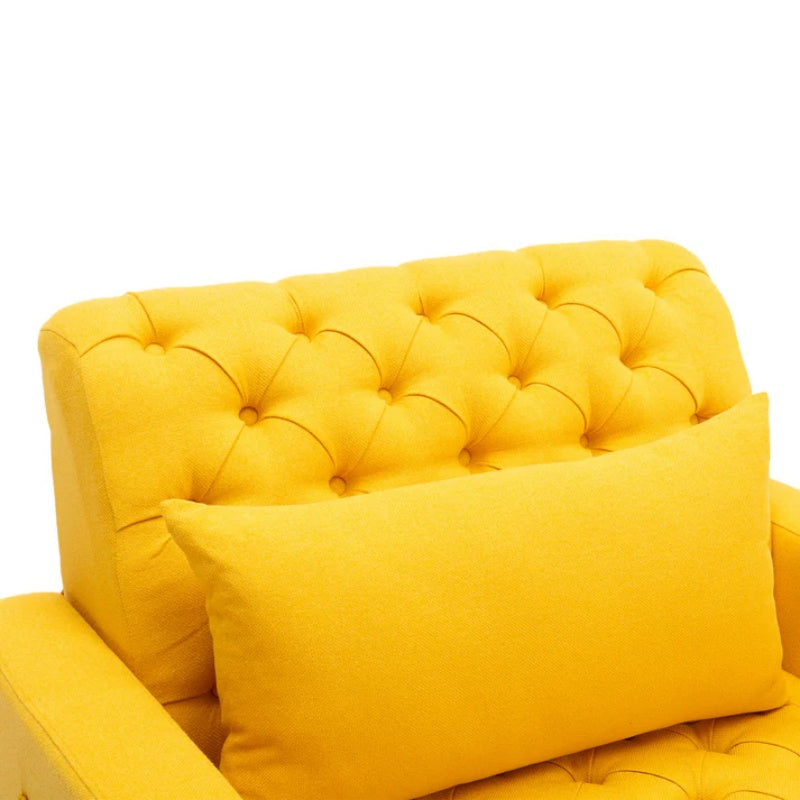 COOLMORE Multifunctional Living Room Leisure Chaise Lounge Barry Tufted Comfy Armchair Wireless Charging, Smooth Reclining Backrest & Lumbar Pillow for Home Apartment (Yellow linen)-海智集-Default-