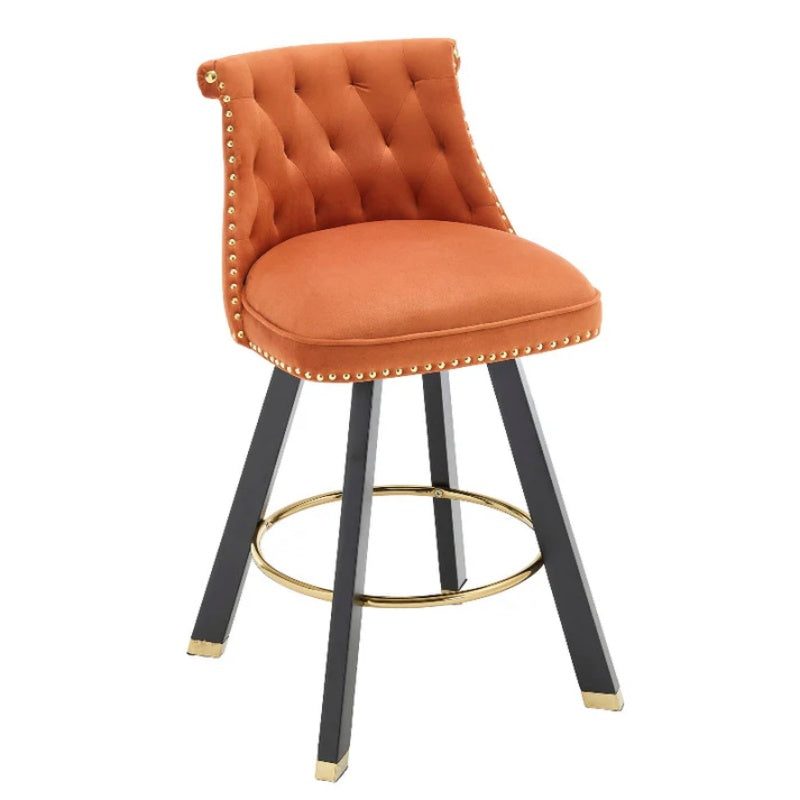 COOLMORE Set of 2,Back pull point design, velvet material, 360 degree rotation, back pull loop detachable design, rivet decoration, square foot wooden bar chair-海智集-Default-