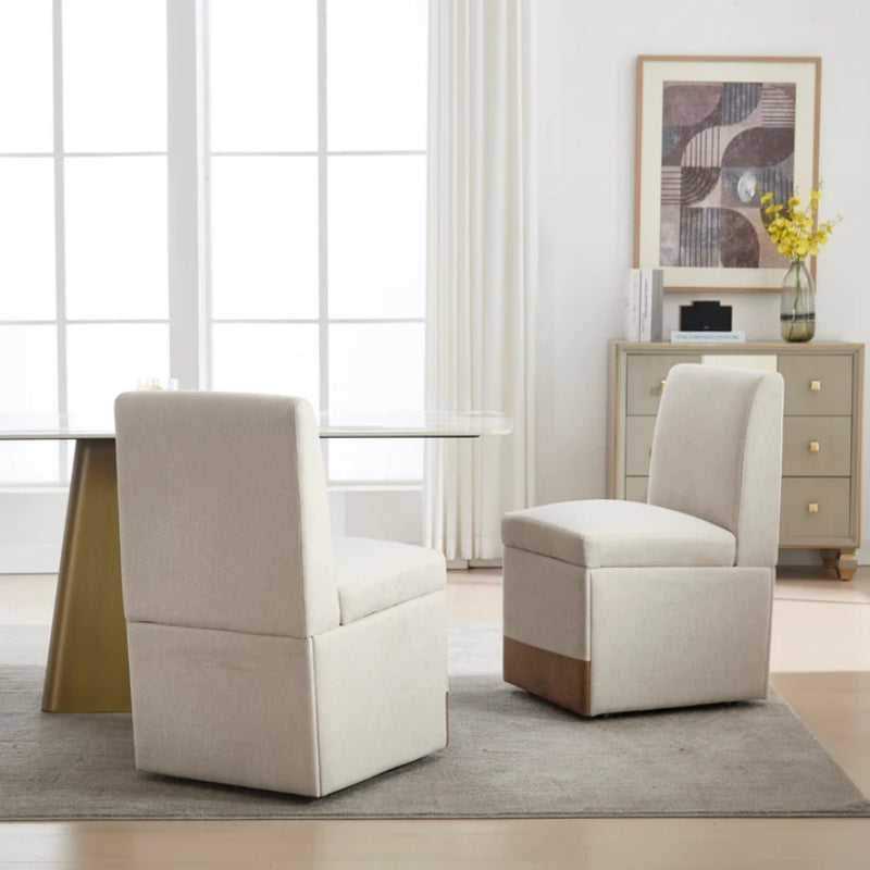 COOLMORE 360 Degree Swivel Upholstered Dining Chairs Set of 2 Swivel Dining Room Chairs Kitchen Chairs Casters & Storage Comfy Modern Rolling Chair for Living Room Fabric Armless Chair-海智集-Default-