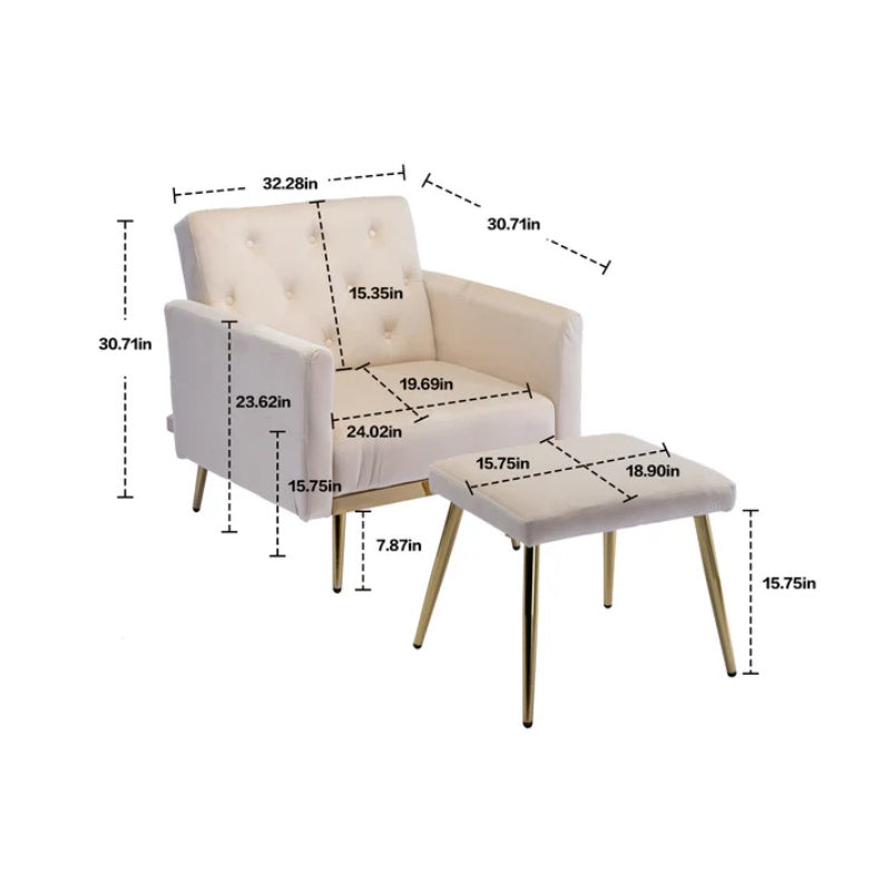 COOLMORE Velvet Accent Chair with Adjustable Armrests and Backrest, Button Tufted Lounge Chair, Single Recliner Armchair with Ottoman-海智集-Default-