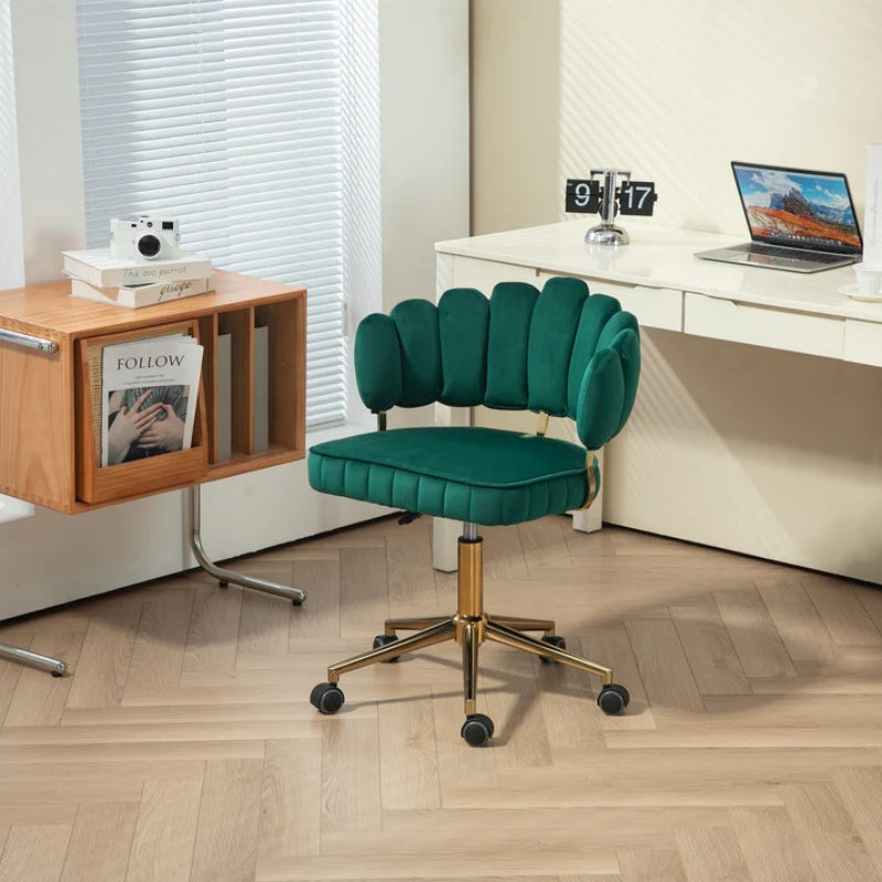 Velvet Home Office Desk Chair, Modern Cute Computer Chair, Wheels Swivel Height Adjustable Task Chair, Emerald Velvet-海智集-Default-