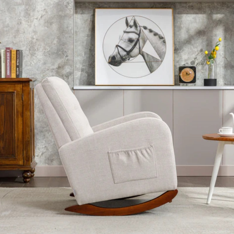 High Back Rocking Chair Nursery Chair .Comfortable Rocker Fabric Padded Seat .Modern High Back Armchair-海智集-Default-