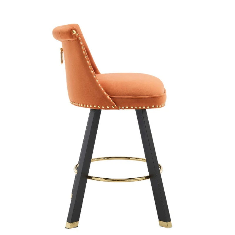 COOLMORE Set of 2,Back pull point design, velvet material, 360 degree rotation, back pull loop detachable design, rivet decoration, square foot wooden bar chair-海智集-Default-
