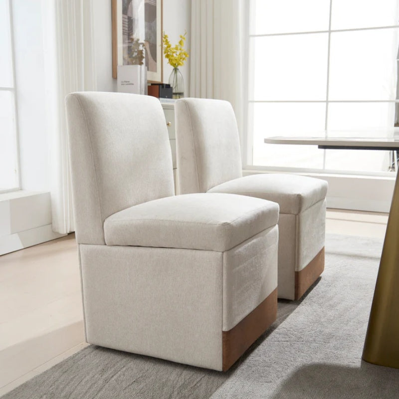 COOLMORE 360 Degree Swivel Upholstered Dining Chairs Set of 2 Swivel Dining Room Chairs Kitchen Chairs Casters & Storage Comfy Modern Rolling Chair for Living Room Fabric Armless Chair-海智集-Default-