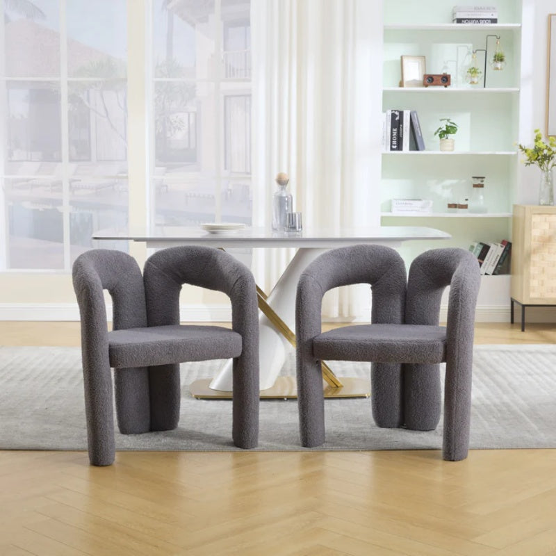 COOLMORE Contemporary Designed Teddy Velvet Upholstered Accent/Dining Chair with Armrest, Gray Teddy Fabric, Set of 2-海智集-Default-