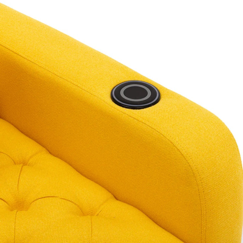 COOLMORE Multifunctional Living Room Leisure Chaise Lounge Barry Tufted Comfy Armchair Wireless Charging, Smooth Reclining Backrest & Lumbar Pillow for Home Apartment (Yellow linen)-海智集-Default-
