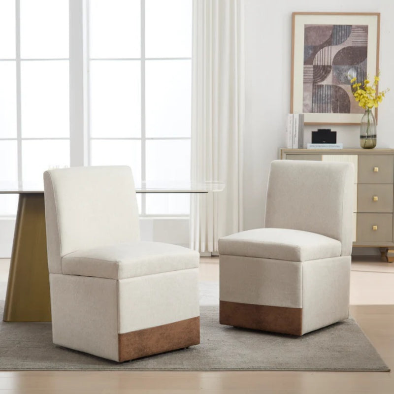 COOLMORE 360 Degree Swivel Upholstered Dining Chairs Set of 2 Swivel Dining Room Chairs Kitchen Chairs Casters & Storage Comfy Modern Rolling Chair for Living Room Fabric Armless Chair-海智集-Default-