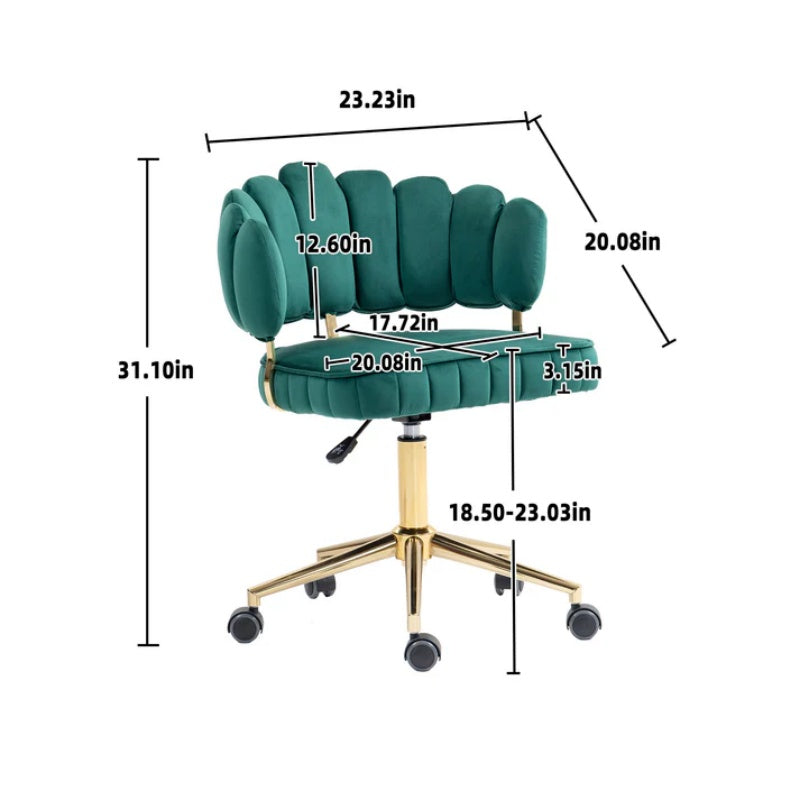 Velvet Home Office Desk Chair, Modern Cute Computer Chair, Wheels Swivel Height Adjustable Task Chair, Emerald Velvet-海智集-Default-