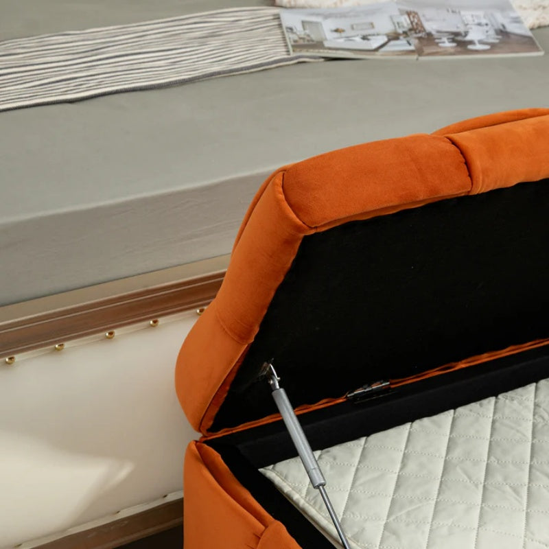 COOLMORE Upholstered Fabric Storage Ottoman with Safety Hinge, Orange Velvet, 43.7'' x 17.32'' x 15.73''-海智集-Default-