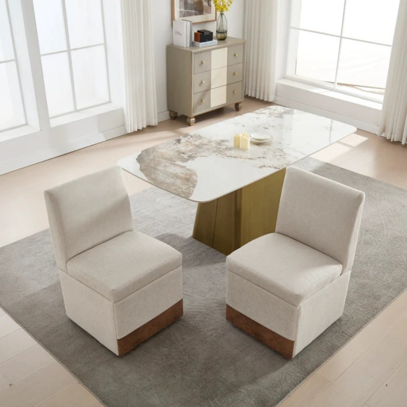 COOLMORE 360 Degree Swivel Upholstered Dining Chairs Set of 2 Swivel Dining Room Chairs Kitchen Chairs Casters & Storage Comfy Modern Rolling Chair for Living Room Fabric Armless Chair-海智集-Default-