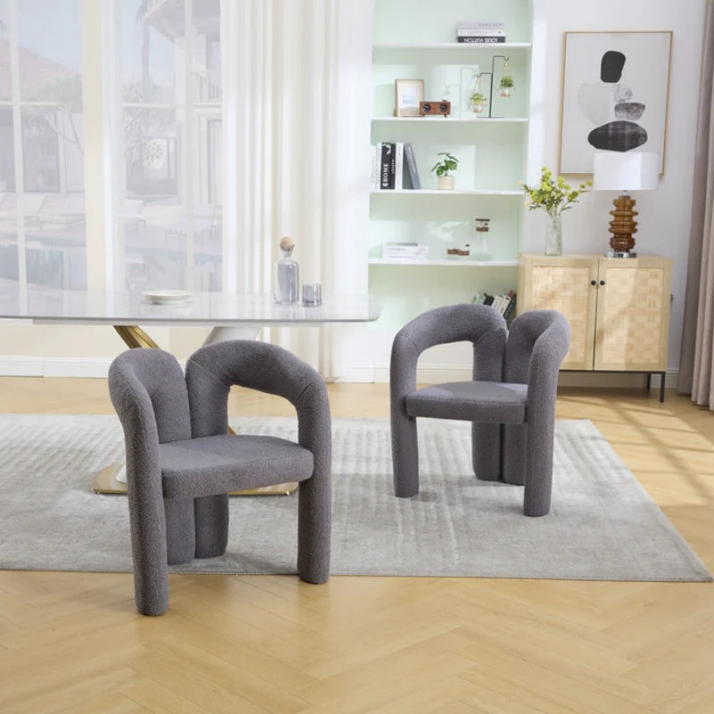 COOLMORE Contemporary Designed Teddy Velvet Upholstered Accent/Dining Chair with Armrest, Gray Teddy Fabric, Set of 2-海智集-Default-