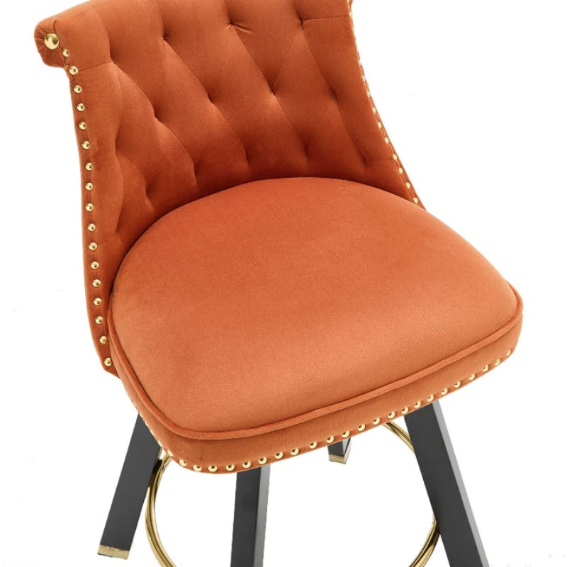 COOLMORE Set of 2,Back pull point design, velvet material, 360 degree rotation, back pull loop detachable design, rivet decoration, square foot wooden bar chair-海智集-Default-