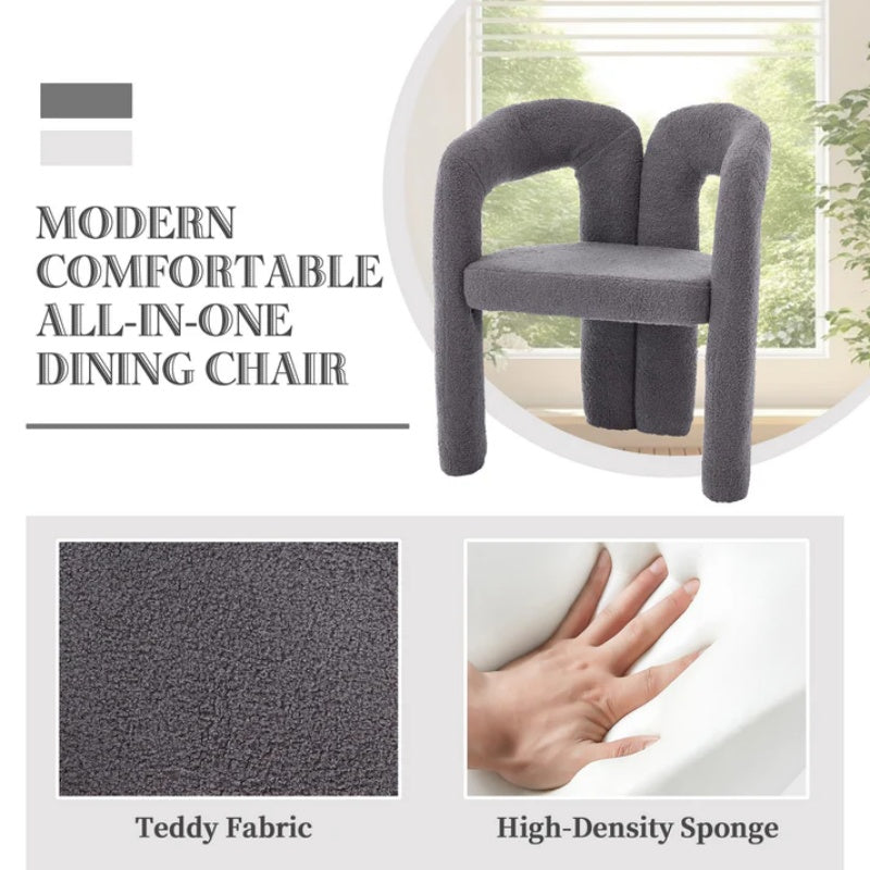 COOLMORE Contemporary Designed Teddy Velvet Upholstered Accent/Dining Chair with Armrest, Gray Teddy Fabric, Set of 2-海智集-Default-