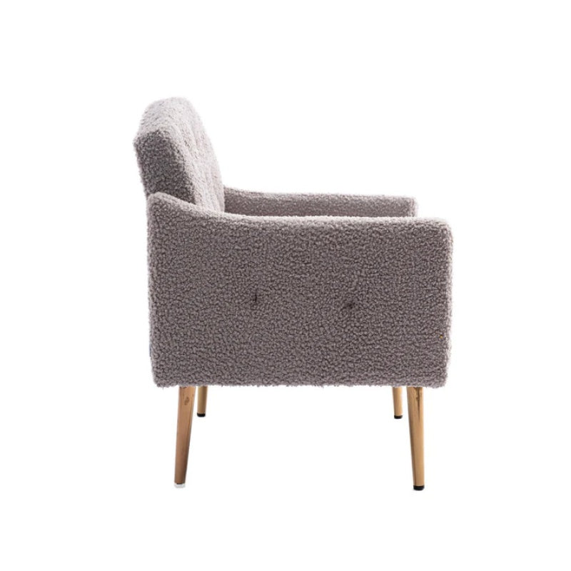 COOLMORE Modern Accent Chair with Arms, Tufted Decorative Fabric Armchair with Gold Metal Legs, Upholstered Reading Chair for Living Room Bedroom Office (Grey Teddy)-海智集-Default-