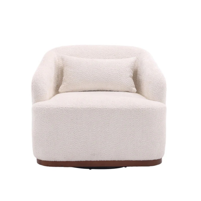 Swivel Barrel Chair, Comfy Round Accent Sofa Chair 360 Degree Swivel, White Chenille, 31.5 x 31.5 x 27.56-海智集-Default-