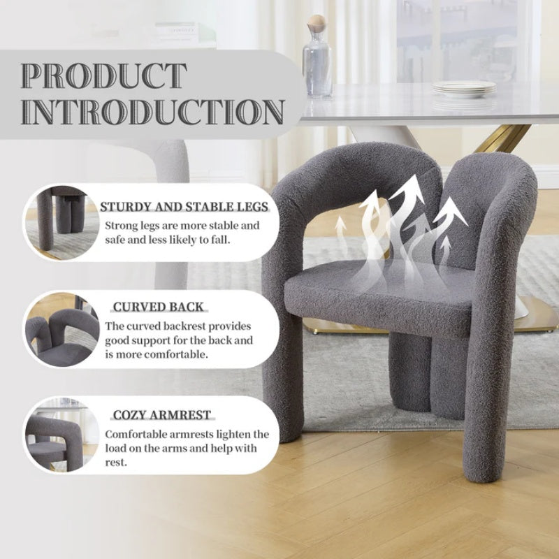 COOLMORE Contemporary Designed Teddy Velvet Upholstered Accent/Dining Chair with Armrest, Gray Teddy Fabric, Set of 2-海智集-Default-