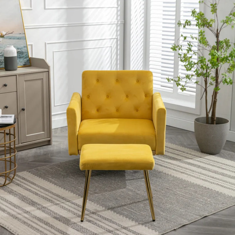 COOLMORE Velvet Accent Chair with Adjustable Armrests and Backrest, Button Tufted Lounge Chair, Single Recliner Armchair with Ottoman-海智集-Default-