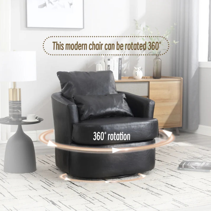 Modern Swivel Barrel Club Chair, Comfy Accent Sofa with 360 Degree Swivel, Black PU Leather, 32.68x30.31x24.80 Inches-海智集-Default-