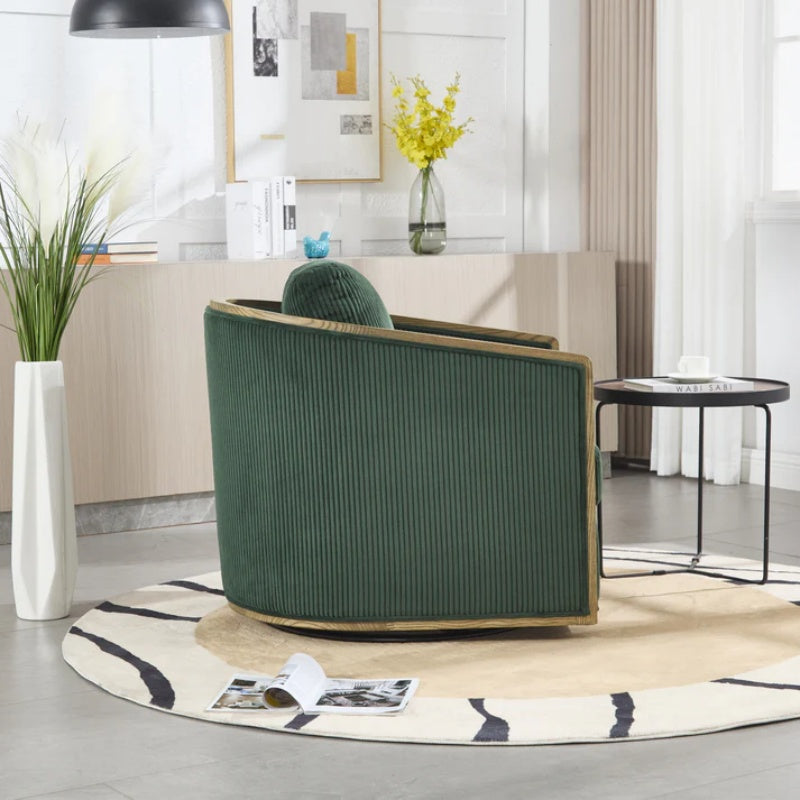 Emerald Corduroy Swivel Barrel Chair, Comfortable Accent Sofa Chair with 360 Degree Swivel for Living Room, Nursery, Hotel, Bedroom, Office-海智集-Default-