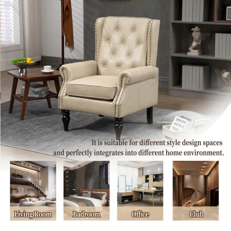 Modern Accent Chair Lounge Chair with Sturdy Wood Legs in Camel PU Leather for Living Room and Bedroom-海智集-Default-