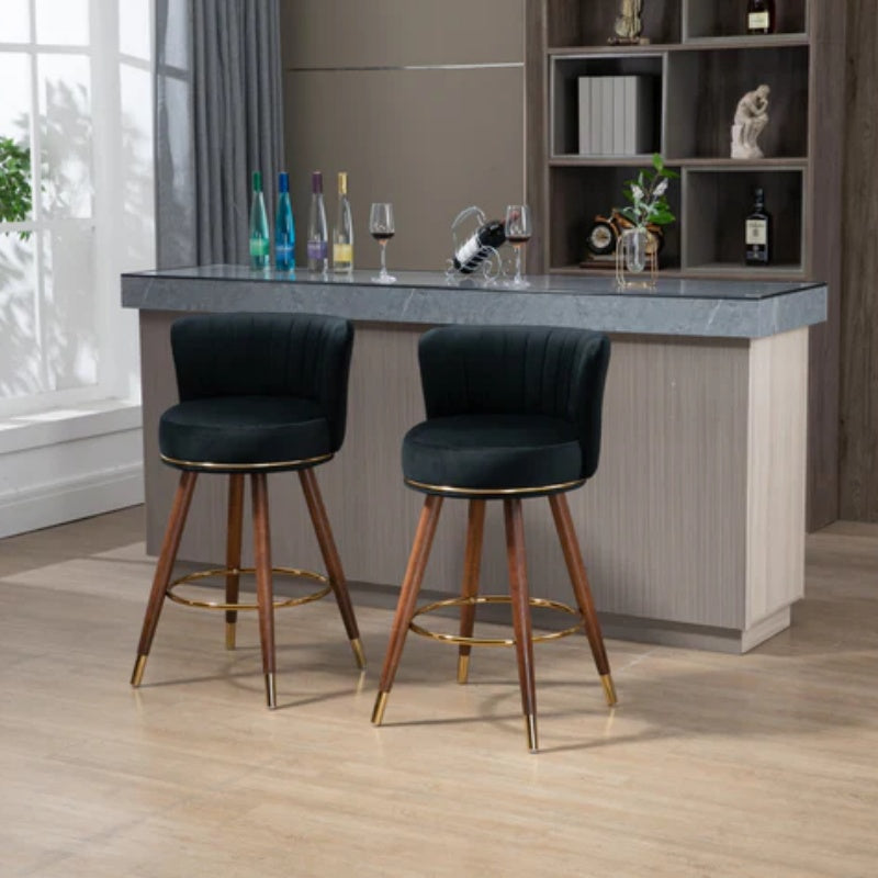 COOLMORE Counter Height Bar Stools Set of 2 for Kitchen Counter Solid Wood Legs with a fixed height of 360 degrees-海智集-Default-