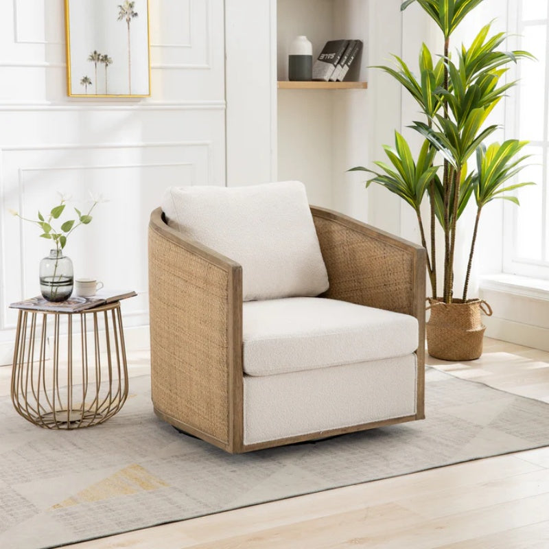 Beige Boucle Swivel Barrel Chair, Comfy Round Accent Sofa Chair with 360 Degree Swivel, Leisure Arm Chair for Living Room, Nursery, Hotel, Bedroom, Office, Lounge-海智集-Default-