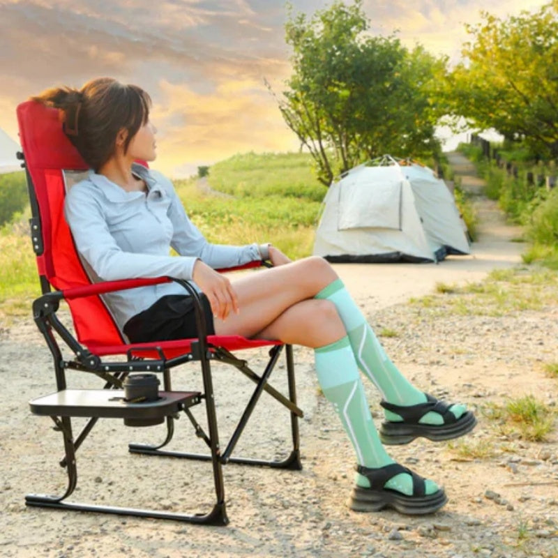 Hammock Camping Chair, Folding Portable Rocking Chair, Aluminum Alloy Adjustable Back Swinging Chair with Pillow Cup Holder, Recliner with Carry Bag for Outdoor Travel Lawn Backyard, Blue (2pcs)-海智集-Default-