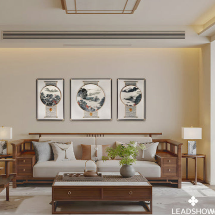 New Chinese Style Embroidered Wall Art - Handmade Silk Painting with Floral/Bird Designs, Framed Oriental Home Decor for Living Room & Bedroom-海智集-