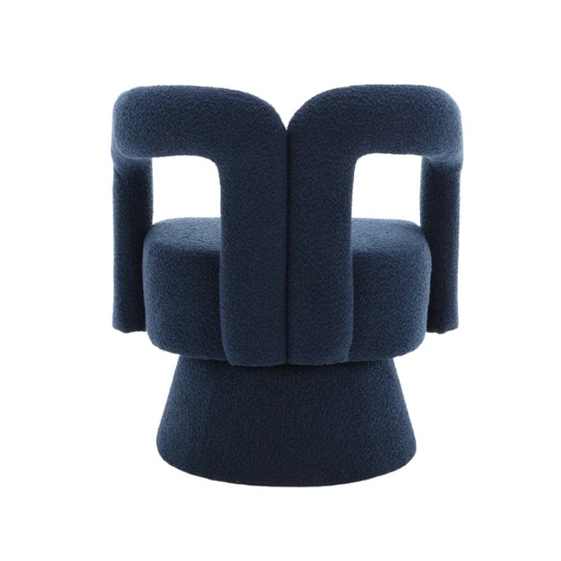COOLMORE 360 Degree Swivel Cuddle Barrel Accent Chairs, Round Armchairs with Wide Upholstered, Fluffy Fabric Chair for Living Room, Bedroom, Office, Waiting Rooms (Navy Boucle)-海智集-Default-