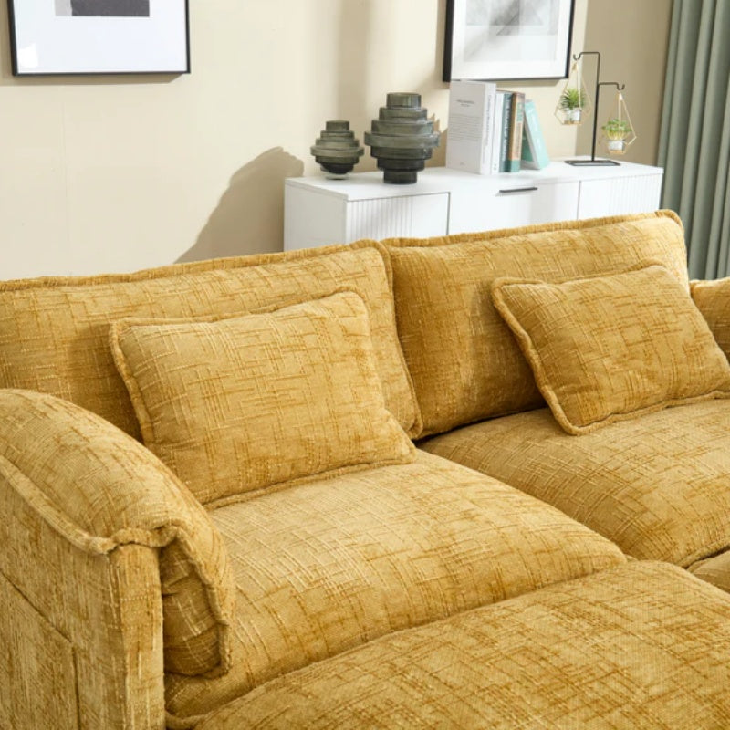 UNITED WE WIN Chenille fabric, solid construction, the overall structure of the sofa is stable, detachable armrests, two foot stools and two-seat sofa with side pockets-海智集-Default-
