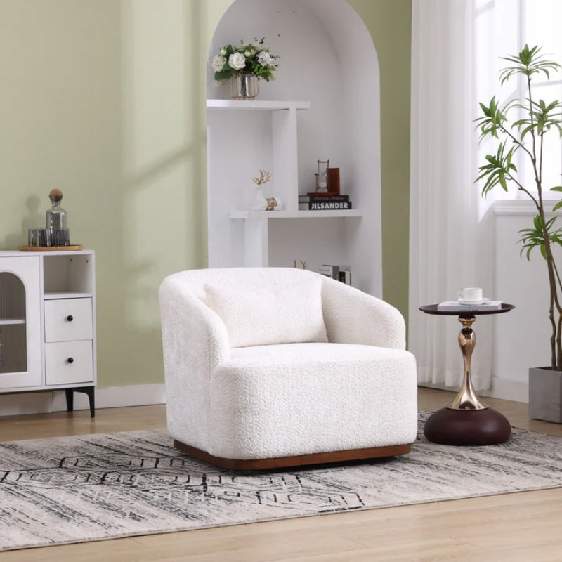 Swivel Barrel Chair, Comfy Round Accent Sofa Chair 360 Degree Swivel, White Chenille, 31.5 x 31.5 x 27.56-海智集-Default-