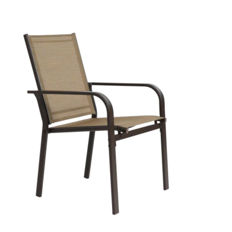 7 Pieces Patio Dining Set, Outdoor Furniture Table and 6 Textilene Chairs, Outdoor Furniture with Rectangular Table and 6 Stackable Chairs Family Conversation Set for Garden Backyard Deck-Brown-海智集-Default-
