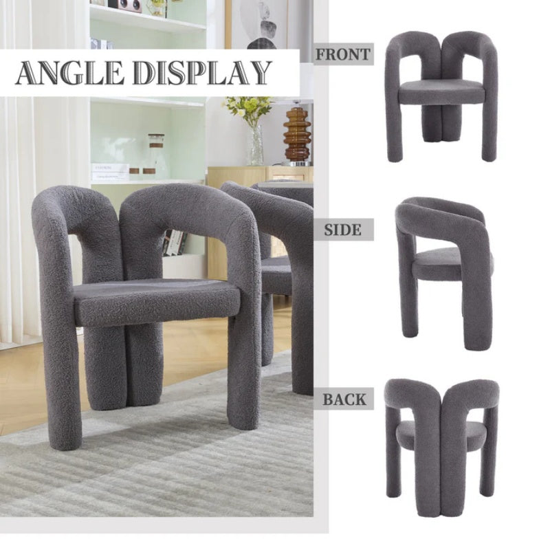 COOLMORE Contemporary Designed Teddy Velvet Upholstered Accent/Dining Chair with Armrest, Gray Teddy Fabric, Set of 2-海智集-Default-