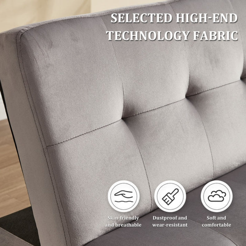 Foldable Fashion Sofa Bed High End Flannel Fabric Back Adjustable Sofa Recliner Futon, Modern Fashion Sofa with Charging Port, Suitable for Living Room Bedroom Office (Gray)-海智集-Default-