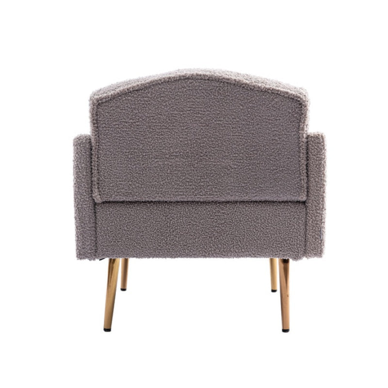 COOLMORE Modern Accent Chair with Arms, Tufted Decorative Fabric Armchair with Gold Metal Legs, Upholstered Reading Chair for Living Room Bedroom Office (Grey Teddy)-海智集-Default-