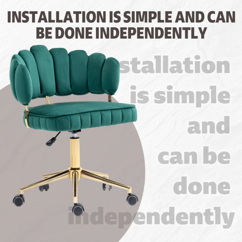Velvet Home Office Desk Chair, Modern Cute Computer Chair, Wheels Swivel Height Adjustable Task Chair, Emerald Velvet-海智集-Default-