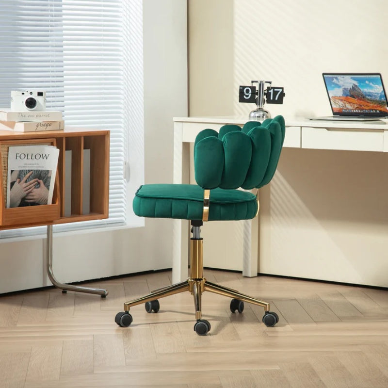 Velvet Home Office Desk Chair, Modern Cute Computer Chair, Wheels Swivel Height Adjustable Task Chair, Emerald Velvet-海智集-Default-